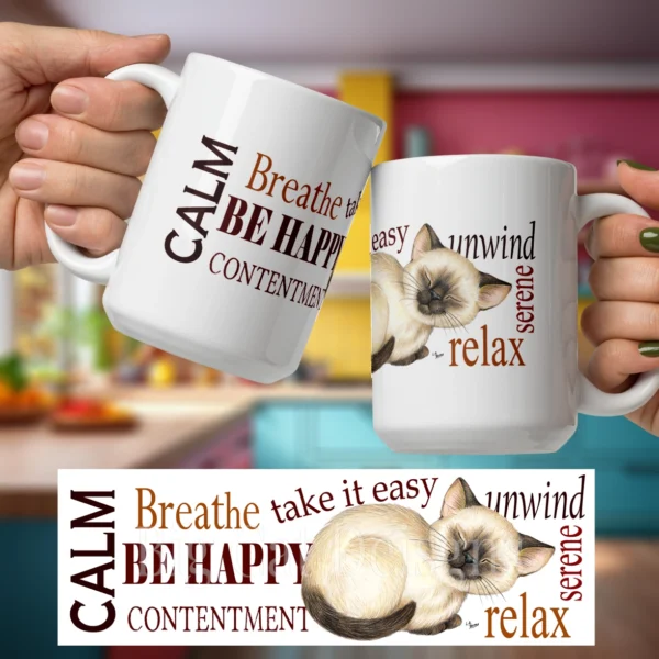 Cat Coffee Mug - CONTENT- 15 OZ Ceramic