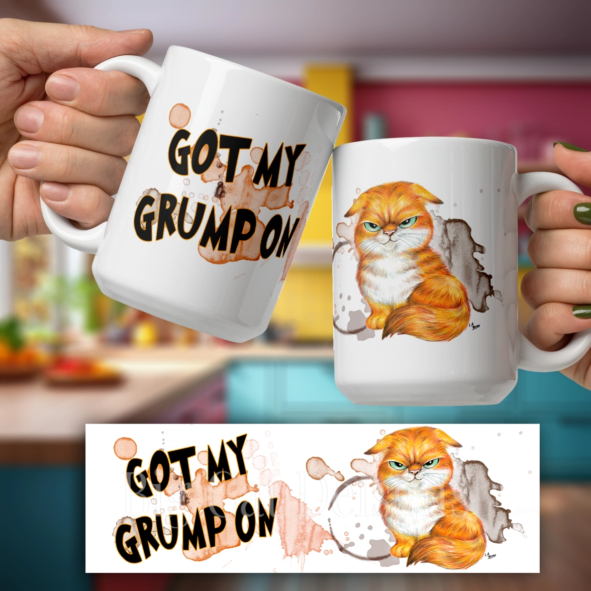 Cat Coffee Mug - GOT MY GRUMP ON- 15 OZ Ceramic
