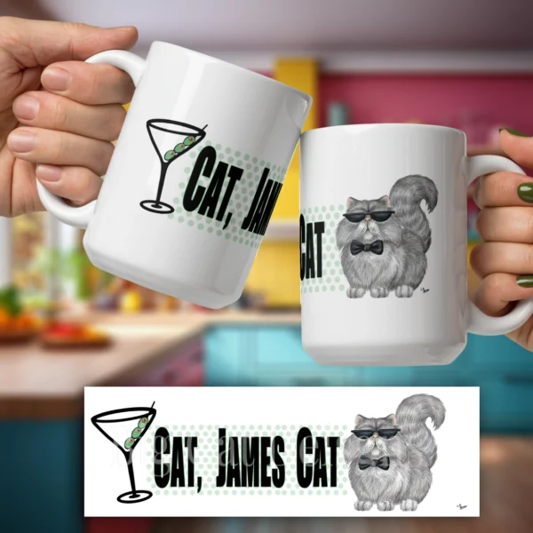 Cat Coffee Mug - CAT, JAMES CAT- 15 OZ Ceramic