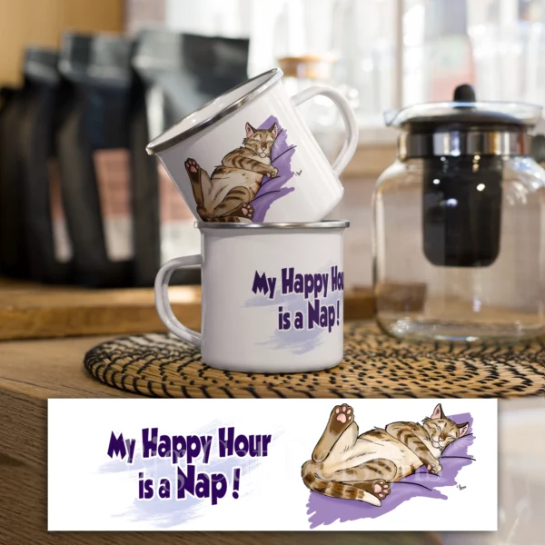 Cat Camp Mug - MY HAPPY HOUR IS A NAP - 12 OZ