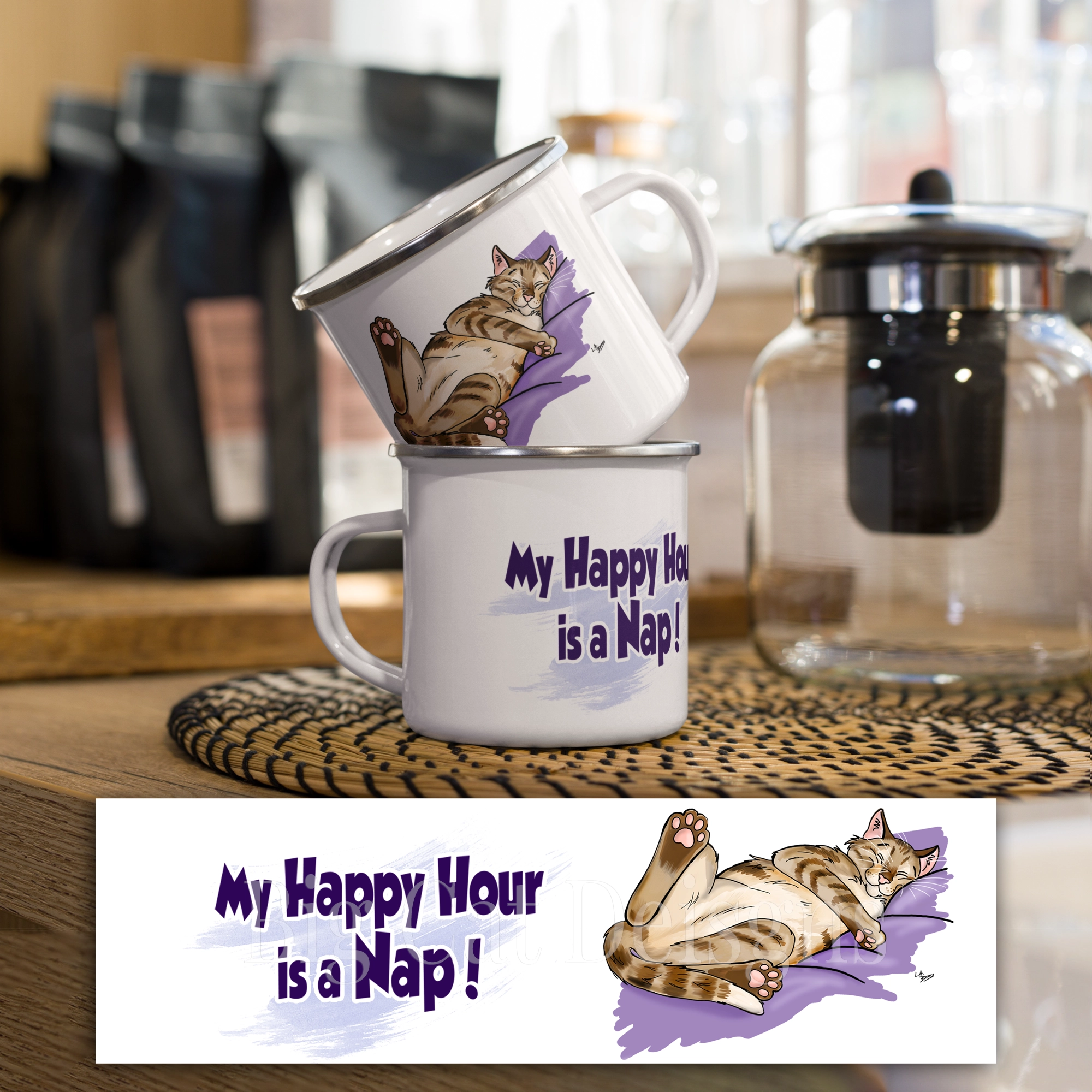 Cat Camp Mug - MY HAPPY HOUR IS A NAP - 12 OZ