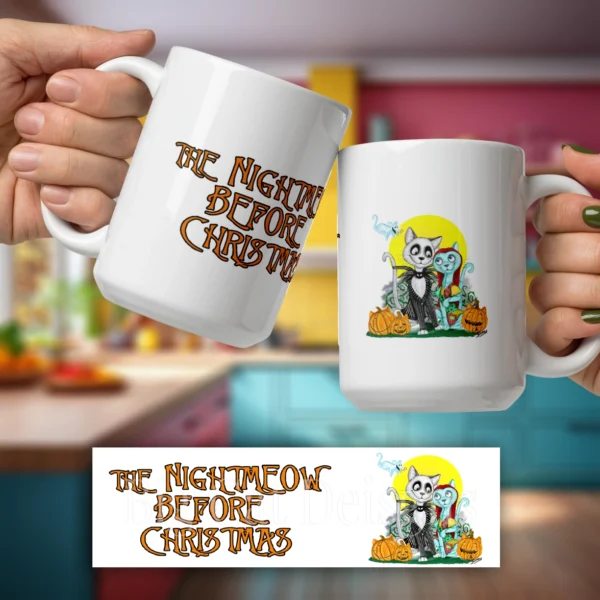 Cat Coffee Mug - NIGHTMEOW BEFORE CHRISTMAS- 15 OZ Ceramic