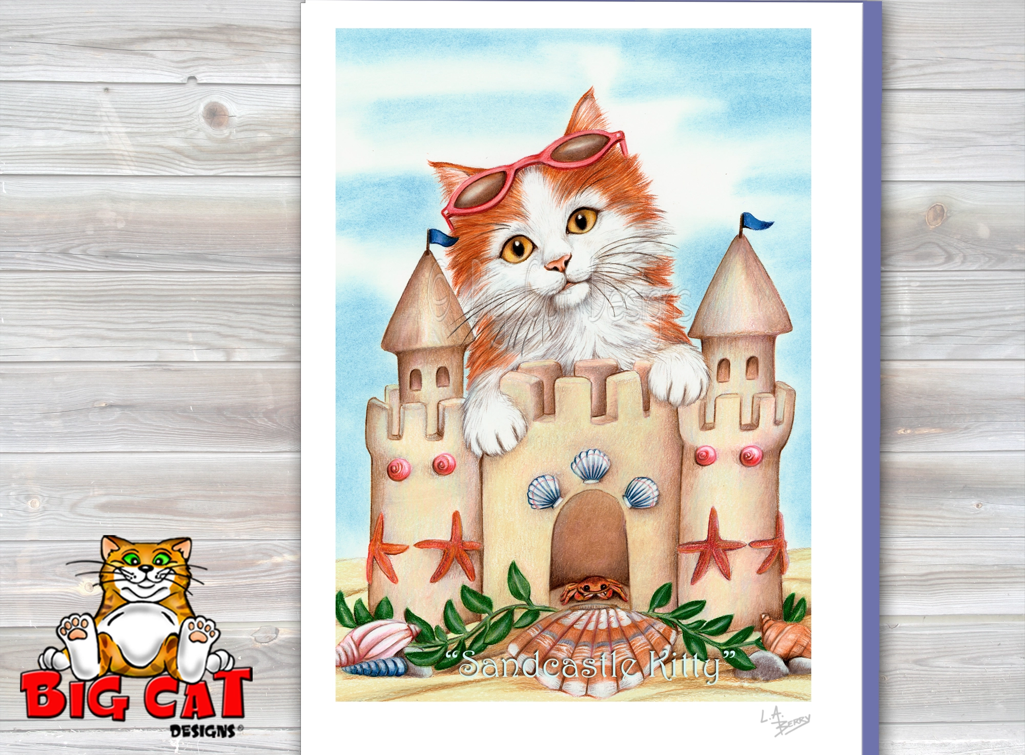 Cat Greeting Card - SANDCASTLE KITTY